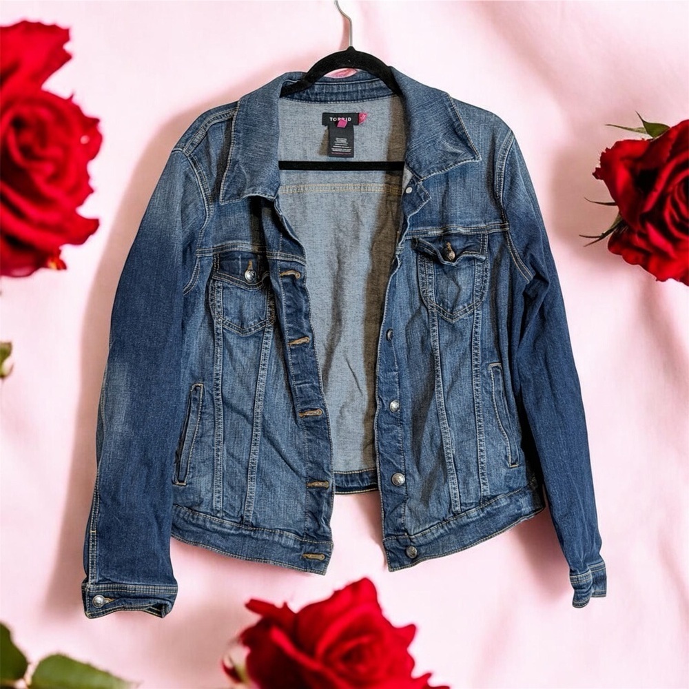 Torrid Classic Blue Jean Jacket Distressed